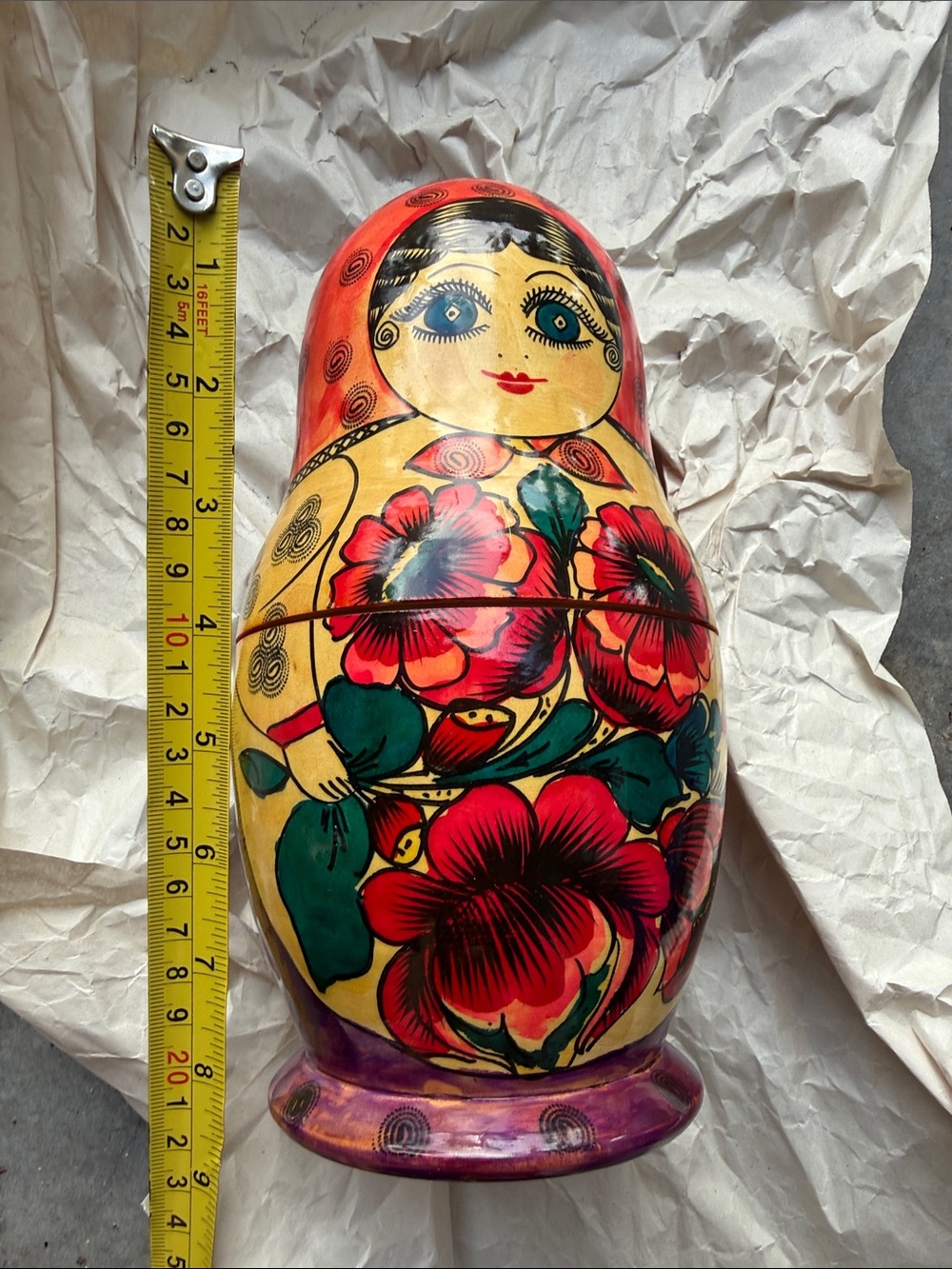 Hand-Painted Red Floral Matryoshka Nesting Doll - Unbranded